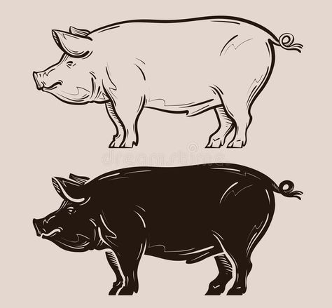 Pig Silhouette, Pig Logo, Cow Logo, Pig Illustration, Pig Art, Silhouette Clip Art, Farm Art, Cow Art, Art And Illustration