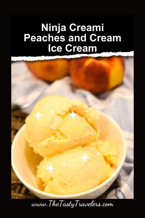 Ninja Creami Peaches and Cream Ice Cream Recipe: See the post for more details. Peaches And Cream Ice Cream, Peach Gelato, Peach Ice Cream Recipe, Ninja Ice Cream Recipe, Recipe Hacks, Gelato Recipe, Healthy Food Habits, Ice Cream Maker Recipes, Peach Ice Cream