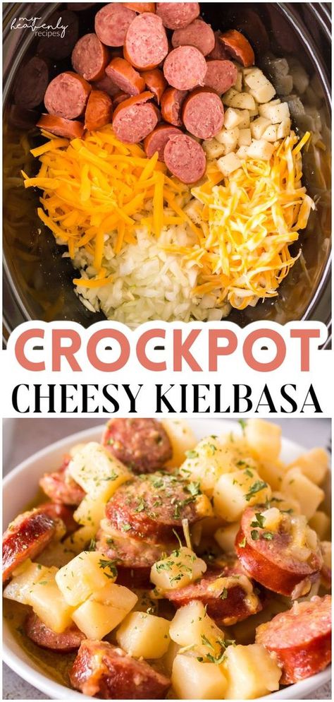 Crockpot Cheesy Kielbasa, Crockpot Cheesy Kielbasa And Potatoes, Fast Easy Crockpot Meals, Easy Healthy Fall Crockpot Meals, Easy Delicious Crockpot Meals, Potato Kielbasa Crockpot, Crockpot Meals For Pregnant Women, Keilbasa Potato Crock Pot, Easy Crockpot Lunch Recipes