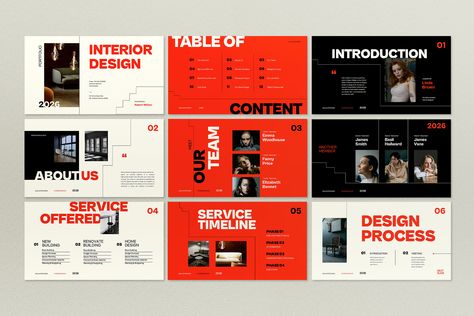 Price Minimalistic Presentation Design, Red And Black Interior Design, Minimalist Presentation Design, Interior Design Powerpoint, Presentation Design Ideas, Red Layout, Powerpoint Designs, Price Table, Brand Guidelines Design