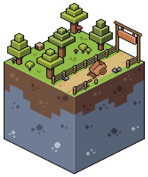 Pixel art isometric farm landscape with road, trees, wagon and fence. 8bit game Isometric Farm, Pixel Art Isometric, Farm Landscape, Pixel Art Games, Tree Saw, Cityscape Photos, Nature Backgrounds, Background Banner, Landscape Photos