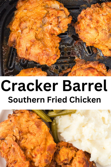 This Cracker Barrel Southern Fried Chicken recipe is inspired by a beloved restaurant classic. Our copycat version features tender, boneless chicken pieces that are perfectly juicy inside and fried to a crispy, golden-brown perfection. Cracker Barrel Fried Chicken, Cracker Barrel Menu, Southern Fried Chicken Recipe, Cracker Barrel Copycat Recipes, Cracker Barrel Chicken, Restaurant Classic, Fried Chicken Recipe Southern, Copycat Cracker Barrel, Cracker Barrel Recipes