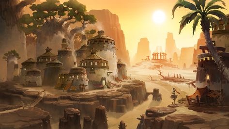 Desert Throne Room, African City Fantasy Art, African Fantasy Architecture, Desert Tower Fantasy Art, Desert Palace Fantasy Art, African Fantasy Landscape, Desert Forest Concept Art, Desert Monastery Fantasy Art, Fantasy Village