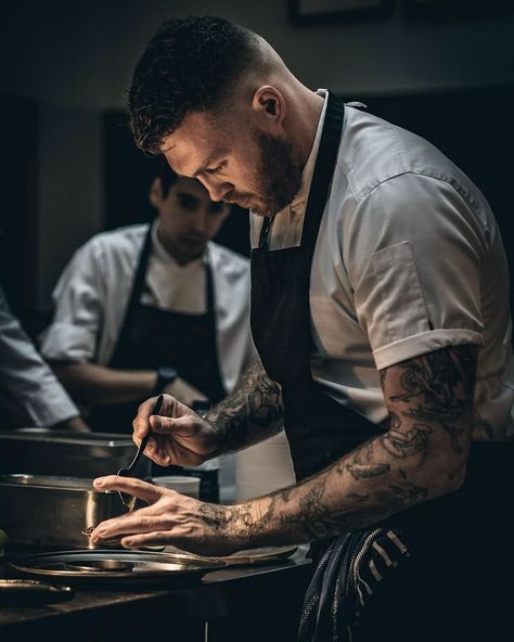 Chef Aesthetic Man, Hot Chef Aesthetic, Chef Portrait Photography Ideas, Culinary Photoshoot Ideas, Male Chef Aesthetic, Chef Headshots, Professional Kitchen Restaurant, Chef Aesthetic, Kitchen Photoshoot