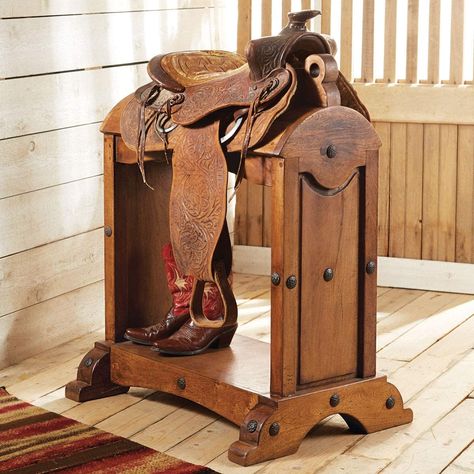 Saddle Stand Diy, Saddle Display, Saddle Racks, Saddle Stand, Tack Rooms, Ranch Furniture, Southwest Rugs, Saddle Rack, Cowboy Gifts