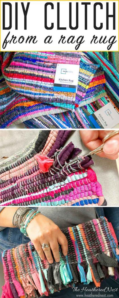 DIY Clutch made from a rag rug. Diy Chindi Rug, Rug Bags Handbags Diy, Chindi Rug Diy, Rag Rug Crafts, Diy Pom Pom Rug, Diy Clutch Purse, Old Clothes Diy, Diy Purses, Rag Rug Diy