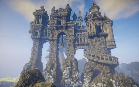 Minecraft Giant Castle, Minecraft Mega Build Inspiration, Huge Minecraft Castle, Minecraft Wizard Castle, Minecraft Mega Base Ideas Castle, Minecraft Sea Wall, Mid Evil Minecraft House, Insane Minecraft Builds, Minecraft Dark Castle