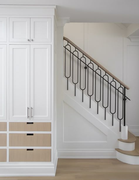 Bathroom With Brass Fixtures, Blue Velvet Curtains, Transitional Staircase, Herringbone Wood Floor, Custom Canopy, Mud Room Storage, Parisian Cafe, Room Flooring, Painted Doors