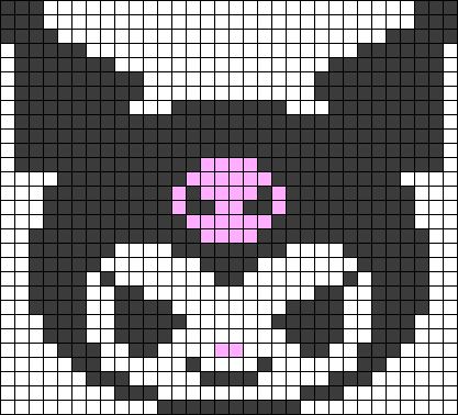 Kuromi Grid Art, Pixel Art Pattern Kuromi, Kuromi Crochet Grid, Kuromi Grid Pattern, Kuromi Bead Pattern, Perler Bead Patterns Kuromi, 29x29 Pixel Art, Kuromi Kandi Pattern, Kuromi Pixel Art Grid