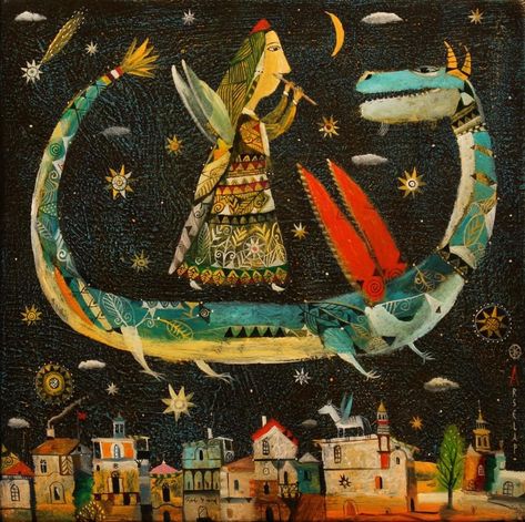 Winter Mural, Novogodišnja Dekoracija, Illustration Art Kids, Painted Box, Tapestry Art, Cute Dragons, Paintings I Love, Painted Boxes, Outsider Art