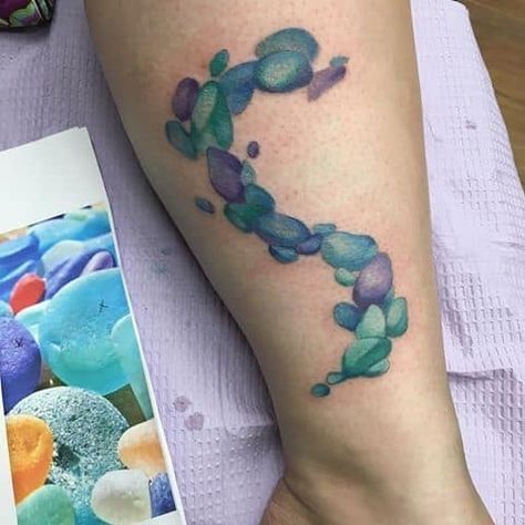 Sea glass Sea Life Tattoos, Glass Tattoo, Lego Wallpaper, Calf Sleeve, Old Tattoos, Some Body, Baby Tattoos, Ink Ideas, Sea Glass Art