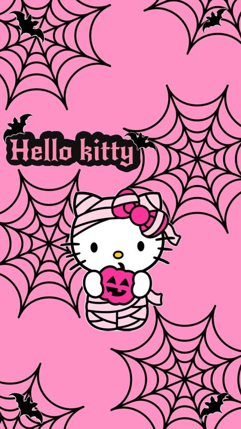 Background picture #hellokitty #sanrio #autumn #halloween #wallpaper #picture #cute #pink Autumn Halloween Wallpaper, Sanrio Autumn, Hello Kitty Halloween Wallpaper, Pink Wallpaper Hello Kitty, Halloween Wallpaper Iphone Backgrounds, Bling Wallpaper, Wallpaper Halloween, Hello Kitty Halloween, Hello Kitty Art