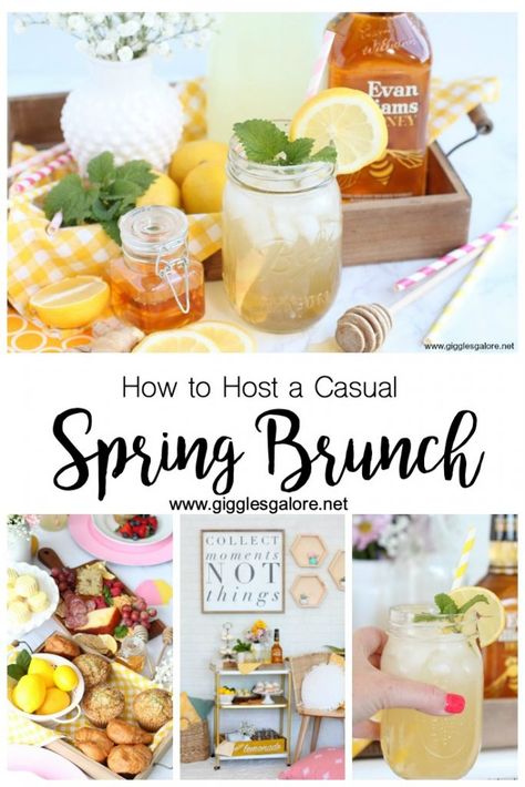 How to Host a Casual Spring Brunch with Evan Williams Honey #ShowMeTheHoney #EvanWilliamsHoney #sponsored Book Brunch, Spring Fling Party, Unique Party Decor, Champagne Punch, Ginger Lemonade, Evan Williams, Creative Party Ideas, Lemonade Cocktail, Summer Book