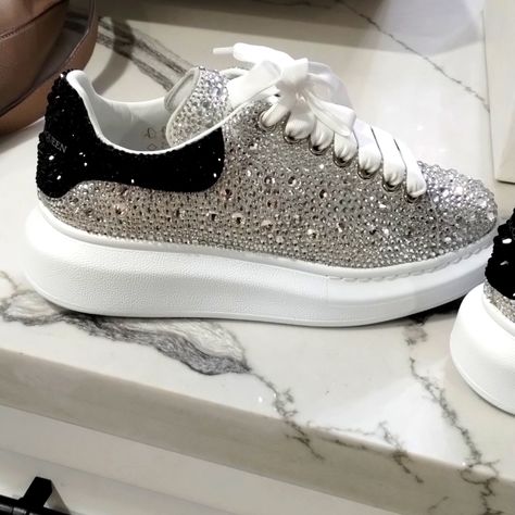 Brand New, Never Worn Alexander Mcqueen Silver And Black Rhinestone Sneakers Rhinestone Sneakers, Shoes Alexander Mcqueen, Bridal Sneakers, Alexander Mcqueen Sneakers, Mcqueen Shoes, Mcqueen Sneakers, Wedding Sneakers, Alexander Mcqueen Shoes, Black Rhinestone