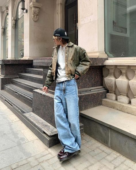 Ny Mens Fashion, Mens Baggy Jeans Outfit, Baggy Denim Jeans Outfit, Baggy Jeans Outfit Men, Outfit With Cap, Street Wear Male, Fits Of The Week, Pinterest Wardrobe, Male Outfits