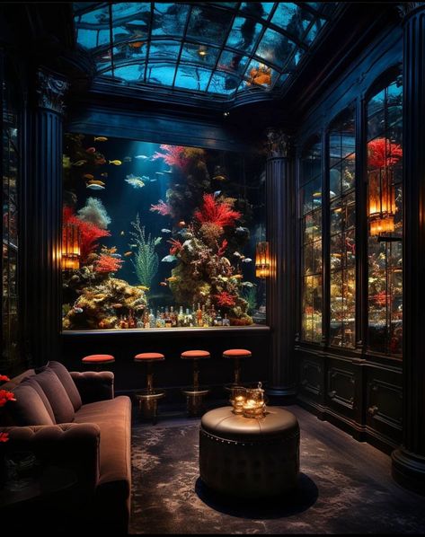 Unique Fish Tanks, Greenhouse Cafe, Underwater Wallpaper, Fish Tank Design, Old Victorian Homes, Cool Illusions, Old Mansion, Fantasy Rooms, Home Aquarium