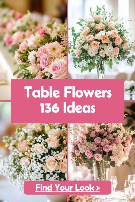 Explore 130+ wedding table flower arrangements that are perfect for creating a stunning reception. Whether you’re planning a rustic wedding or a chic city affair, these designs will perfectly complement your theme. Click to see the full list and get inspired! Table Flowers For Wedding Reception, Diy Flower Arrangements Centerpieces, Spring Wedding Centerpiece Ideas, Rose Flower Centerpieces, Wedding Table Flower Arrangements, Diy Flower Arrangements Wedding, Vintage Flower Arrangements, Spring Wedding Centerpieces, Eucalyptus Wedding Bouquet