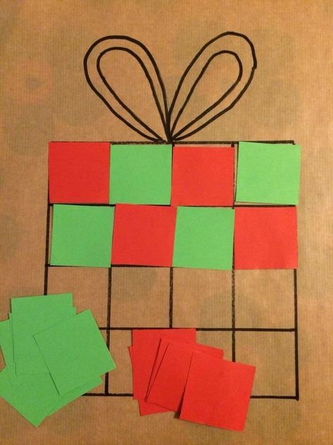 ♥ Patterns Crafts For Preschoolers, Pattern Crafts For Kindergarten, Christmas Pattern Activities Preschool, Christmas Present Craft Preschool, Christmas Pattern Activities, Christmas Patterns Preschool, Tissue Paper Crafts For Toddlers, Gingerbreadman Preschool Activities, Pattern Art Preschool