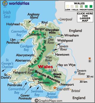 Wales is bordered by England, the Irish Sea, Cardigan Bay, St George's Channel and the Bristol Channel. Description from worldatlas.com. I searched for this on bing.com/images Map Of Wales, Swansea Bay, Wales Map, Welsh Words, Wales Travel, Visit Wales, Snowdonia National Park, Brecon Beacons, Wales Uk