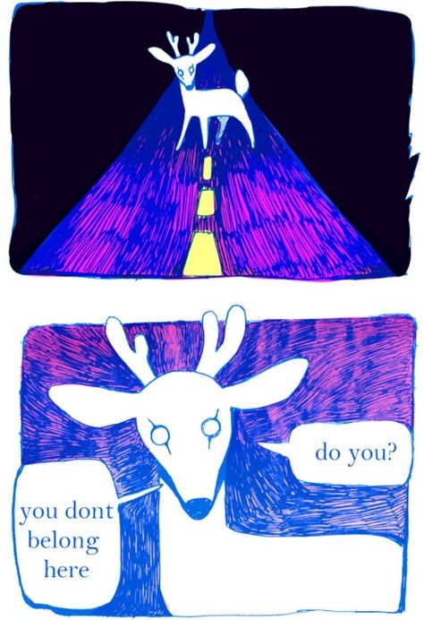 You Dont Belong Here Deer, You Don’t Belong Here Do You, These Two Vibes Belong Together, You Don't Belong Here, Creepy Deer Drawing, Deer In Headlights Drawing, I Dont Belong Here Aesthetic, Deer In Headlights Art, Cryptid Art Creepy