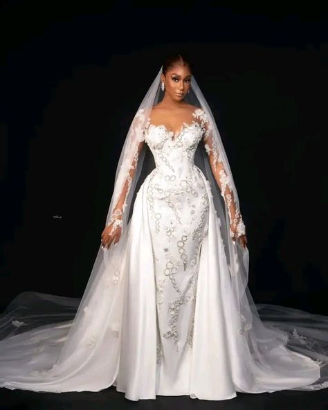 Bridal Hair Inspo With Veil, Nigerian Traditional Dresses, Latest Wedding Gowns, Muslim Wedding Gown, Glam Wedding Dress, Classy Wedding Dress, Stylish Wedding Dresses, Pretty Wedding Dresses, Fancy Wedding Dresses