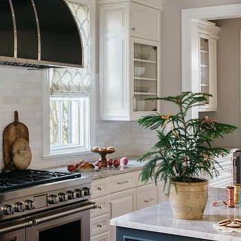 Range Hood In Front Of Window Design Ideas Hood In Front Of Window, Flat Front Kitchen Cabinets, White Cottage Kitchen, French Casement Windows, Window Design Ideas, Range Wall, Black Kitchen Design, Wooden Island, Blue Interior Design