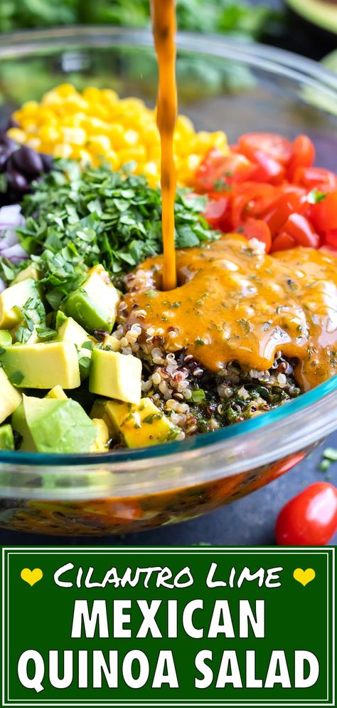 Quinoa Salad With Avocado, Mexican Quinoa Salad, Quinoa Recipes Easy, Black Beans Corn, Mexican Quinoa, Salad With Avocado, Salad Salad, Cilantro Lime Dressing, Dinner Side