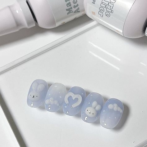 Japanese Nail Design, Unique Nail Art, Korean Nail Art, Fake Nails Designs, Bunny Nails, Asian Nails, Korean Nails, Gel Nails Diy, Simple Acrylic Nails