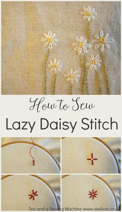 How To Sew Lazy Daisy Stitch - Sewing Flowers, Daisy Stitch, Embroidery Stitches Beginner, Lazy Daisy Stitch, Crewel Embroidery Kits, Beginner Sewing Projects Easy, Embroidery Stitches Tutorial, Hand Embroidery Flowers, Pola Sulam