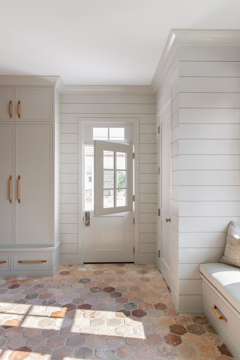 Mudrooms & Laundry — Chango Mudroom Lockers, Mudroom Design, Leather And Wood, Custom Furniture Design, Dutch Door, Brick Flooring, Laundry Mud Room, Interior Design Magazine, Waterfront Homes