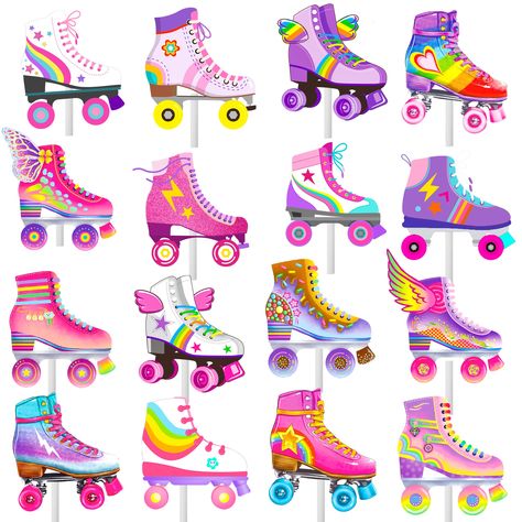 PRICES MAY VARY. 【36pcs roller skate cupcake toppers】You will receive 36 roller skate cupcake toppers, among which there are 18 patterns and styles of roller skates in different poses, there are 2 in each style, which are lovely in shape and diverse in style. 【Roller skate birthday party decorations】These retro roller skating party decorations are pre-assembled, you can decorate the roller skating cupcake topper directly on any dessert and food you want to decorate, can save you time to decorate Roller Skating Cake Topper, Roller Skating Bday Party, Roller Skate Party Cake, Skate Theme Birthday Party, 80’s Party Food, Roller Skate Balloon, Skating Birthday Party Ideas, Roller Disco Party, Roller Skate Party