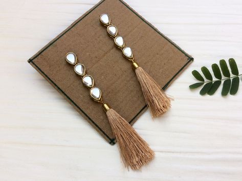 Laxmi Jewellery, Tassel Jewelry Diy, Diy Earrings Materials, Earrings Fabric, Textile Earrings, Terracotta Jewellery Designs, Diy Jewelry Set, Diy Earrings Easy, Earrings Diy Handmade