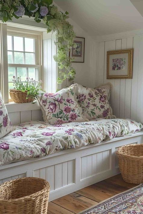 Comfy Window Seat, Bedroom Nook Ideas, Relaxing Corner, Cottage Windows, Colorful Bedroom, Bedroom Nook, Boho Style Bedroom, Nook Ideas, Cottage Style Homes