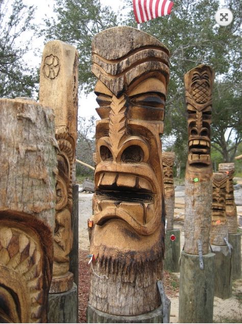 Tiki Pole, Totem Pole Art, Tiki Hawaii, Tiki Faces, Tiki Man, Wood Burning Patterns Stencil, Tiki Head, Tiki Statues, Indian Arts