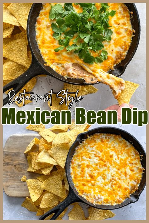 Make that delicious Mexican restaurant style bean dip in minutes with just four ingredients, refried beans, hot sauce, sour cream, and melted Mexican cheese blend. Bean Dip Recipes Refried, Homemade Bean Dip, Hot Bean Dip, Bean Cheese Dip, Mexican Refried Beans, Mexican Bean Dip, Refried Bean Dip, Make Refried Beans, Bean Dip Recipe