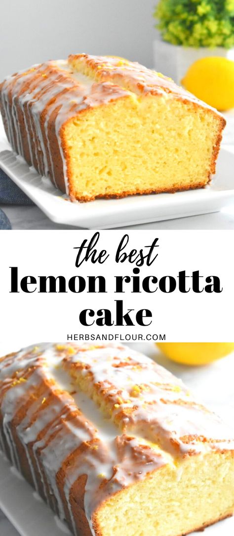 Lemon Ricotta Pound Cake Giada, Lemon Ricotta Loaf Cake, Lemon Ricotta Bread Recipe, Easy Ricotta Cake, Ricotta Coffee Cake Recipes, Lemon Ricotta Loaf, Italian Lemon Ricotta Cake Recipe, Tea Flavoured Cake, Lemon Ricotta Bread