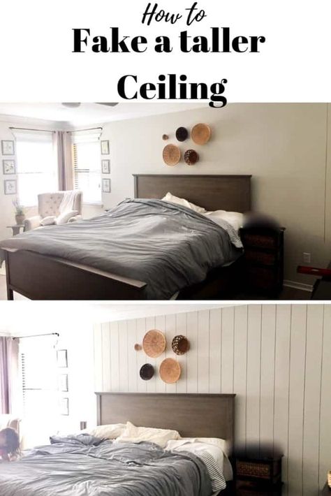 Easiest Trick to Make Ceilings Look Taller Low Ceiling Bedroom, Cottage Style Bedroom, Tall Furniture, Make Bed, Dnevni Boravak, Messy Bed, Garage Addition, Diy Accent Wall, Bedroom Walls