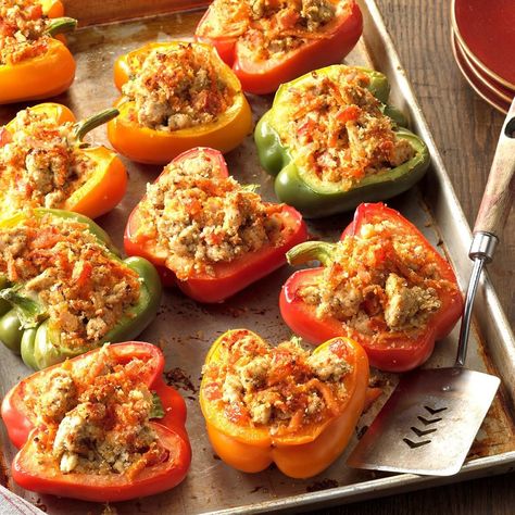 Ground Turkey Stuffed Peppers, Stuffed Peppers Turkey, Bell Pepper Recipes, Ground Turkey Recipes, Peppers Recipes, Taste Of Home, Bell Peppers, Ground Turkey, Turkey Recipes