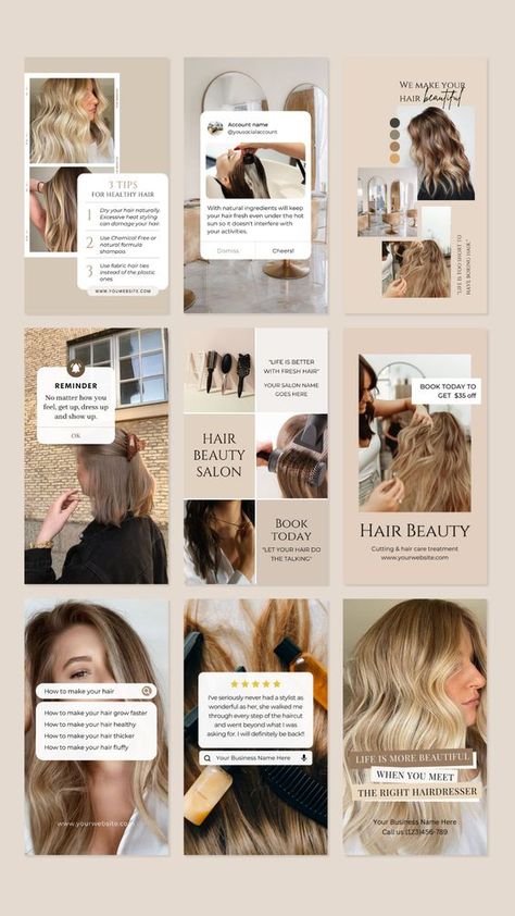 🌡Hair stylist Instagram Story Template | Hair Beauty Salon Social Media | Hair care Wig Business😍 Hair Product Marketing, Hair Salon Social Media Posts, Beauty Salon Social Media, Minimalist Instagram Post, Instagram Post Design Ideas, Stylist Instagram, Wig Business, Post Design Ideas, Salon Social Media