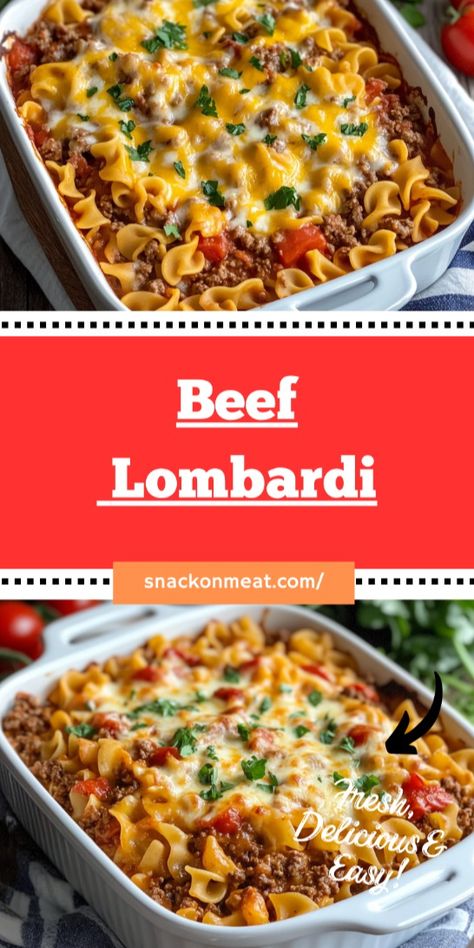 Savor the hearty goodness of Beef Lombardi, a flavorful casserole layered with savory beef, tender noodles, and a rich, creamy sauce. This comforting dish is sure to be a hit with the whole family. #BeefCasserole #ComfortFood #FamilyFavorite Beef Lambordi, Beef Lombardi Casserole, Lombardi Casserole, Beef Lombardi, Beef Noodle Casserole, Italian Casserole, Beef Casseroles, Noodles Ideas, Spicy Eggs