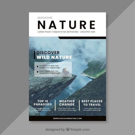 Nature magazine cover template Free Vector Nature Magazine Cover, Magazine Cover Layout, Nature Magazine, Magazine Cover Page, Magazine Cover Ideas, Magazine Design Cover, Magazine Front Cover, Mises En Page Design Graphique, Magazine Cover Template