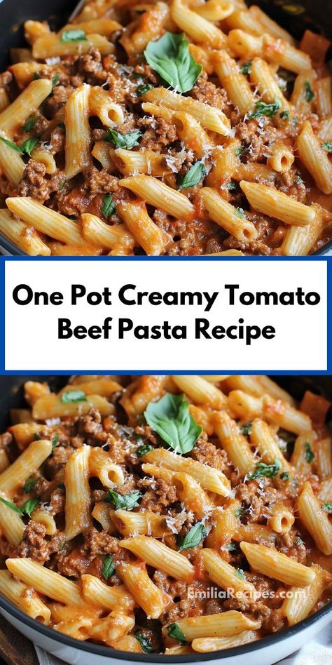 Need quick dinner recipes? This one pot creamy tomato beef pasta recipe is easy, creamy, and delicious. Ideal for dinner ideas for family or a hearty dinner for two. Tomato Beef, Dinner Ideas For Family, Beef Pasta Recipes, Quick Family Dinners, Delicious Family Dinners, Quick Pasta Recipes, One Pot Pasta Recipes, Beef Pasta, Easy Dinner Recipe