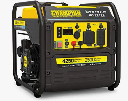 Brand	Champion Power Equipment
Wattage	4250 watts
Fuel Type	Gasoline
Power Source	Gas Powered
Item Weight	75 Pounds
Voltage	120 Volts
Output Wattage	4250 Watts Propane Generator, Portable Inverter Generator, Save Fuel, Inverter Generator, Dual Fuel Generator, Portable Generator, Hybrid Design, Open Frame, Usb Adapter