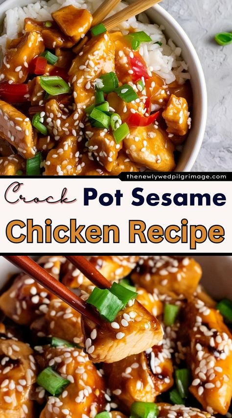 Unforgettably Juicy Crock Pot Sesame Chicken Recipe - The Newlywed Zesty Chicken Crock Pot, Chinese Chicken In Crockpot, Honey Sesame Chicken Crock Pot, Crock Pot Hibachi Chicken, Chinese Food Recipes Crockpot, Sesame Chicken Recipe Crockpot, Crockpot Asian Chicken Recipes, Crock Pot Chinese Chicken, Healthy Chicken Slow Cooker Recipes