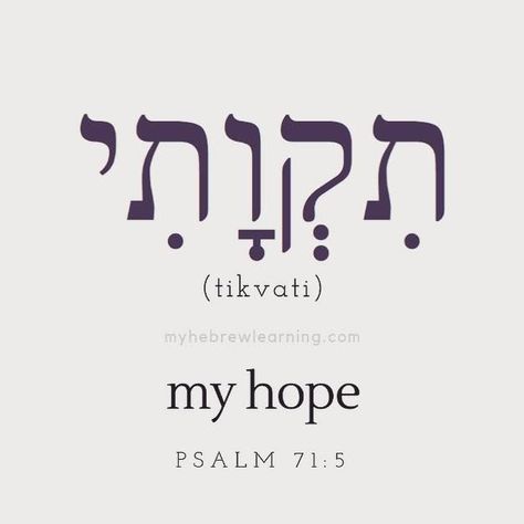 Transliteration: Tikvati ⠀⠀⠀⠀⠀⠀⠀⠀⠀⠀⠀⠀⠀⠀⠀⠀⠀⠀⠀⠀⠀⠀⠀⠀⠀⠀⠀ Psalm 71:5 "Because you are my hope, Adonai" (Ki ata tikvati Adonai) ⠀⠀⠀⠀⠀⠀⠀⠀⠀⠀⠀⠀⠀⠀⠀⠀⠀⠀⠀⠀⠀⠀⠀⠀⠀⠀⠀ "Tikvati" is the word that means "my hope." The particle "i" indicates the first person pronominal suffix. In Modern Hebrew, you would say "hatikvah sheli" to mean "my hope." ⠀⠀⠀⠀⠀⠀⠀⠀⠀⠀⠀⠀⠀⠀⠀⠀⠀⠀⠀⠀⠀⠀⠀⠀ ⠀⠀⠀⠀⠀⠀⠀⠀⠀⠀⠀⠀⠀⠀⠀⠀⠀⠀⠀⠀⠀⠀⠀⠀⠀⠀⠀ Just observe and keep in mind the last vowel of today's word. The vowel "i" is pronounced (ee) as in bee, or ... Ancient Hebrew Alphabet, Secret Letters, Hebrew Language Learning, Hebrew Language Words, Hebrew Education, Hebrew Tattoo, Hebrew Vocabulary, Hebrew Writing, Psalm 71