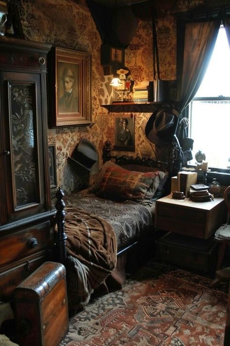 Dark Academia Bedroom Ideas, Dark Academia Bedroom, Academia Bedroom, Magical Bedroom, Dark Acadamia, Dark Academy, Dark Home Decor, Dark Home, Vintage Bedroom