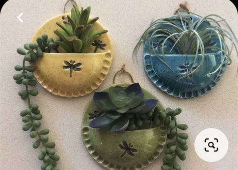 Ceramics Projects Beginner, Pottery Wall Hangings Handmade Ceramic, Clay Diy Wall Decor, Air Clay Pots, Ceramics Wall Hangings, Wall Pockets Ceramic, Clay Garden Ornaments, Polymer Clay Air Plant Holder, Ceramic Air Plant Holder