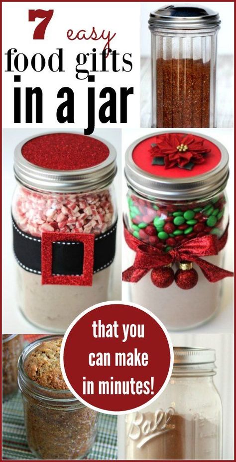 Here are some easy Food Gifts in a Jar ideas that you can make for some fun homemade Christmas gift ideas. Food Gifts In A Jar, Jar Food Gifts, Mason Jar Gifts Recipes, Easy Food Gifts, Christmas Jar Gifts, Christmas Diy Food, Gifts In A Jar, Mason Jar Gifts Diy, Mason Jar Christmas Gifts