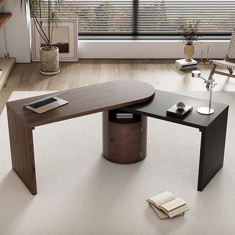 Amazon.com: JIVOIT Modern 360° Wood Rotating Desk, 56.92" L-Shaped Desk in Walnut with 1 Cabinet and Open Storage, Spacious Desktop, Executive Office Desk Corner Desk, Office Study Workstation : Home & Kitchen Modern L Shaped Desk, Rotating Desk, Melamine Wood, Modern Home Office Desk, L Shaped Executive Desk, Corner Desk Office, Executive Office Desk, Desk Wood, Shaped Desk