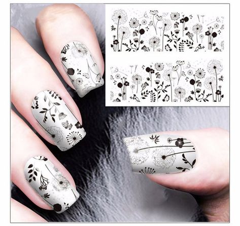 Nail Stickers Set - 2 Nail Stickers - Floral Nail Water Decals - Flowers Nail Art Decals - Dandelion Nail Diy Designs, Flower Pattern Nails, Printing Stickers, Diy Decals, Nail Water Decals, Star Nail Art, Diy Designs, Dandelion Designs, Nails Salon